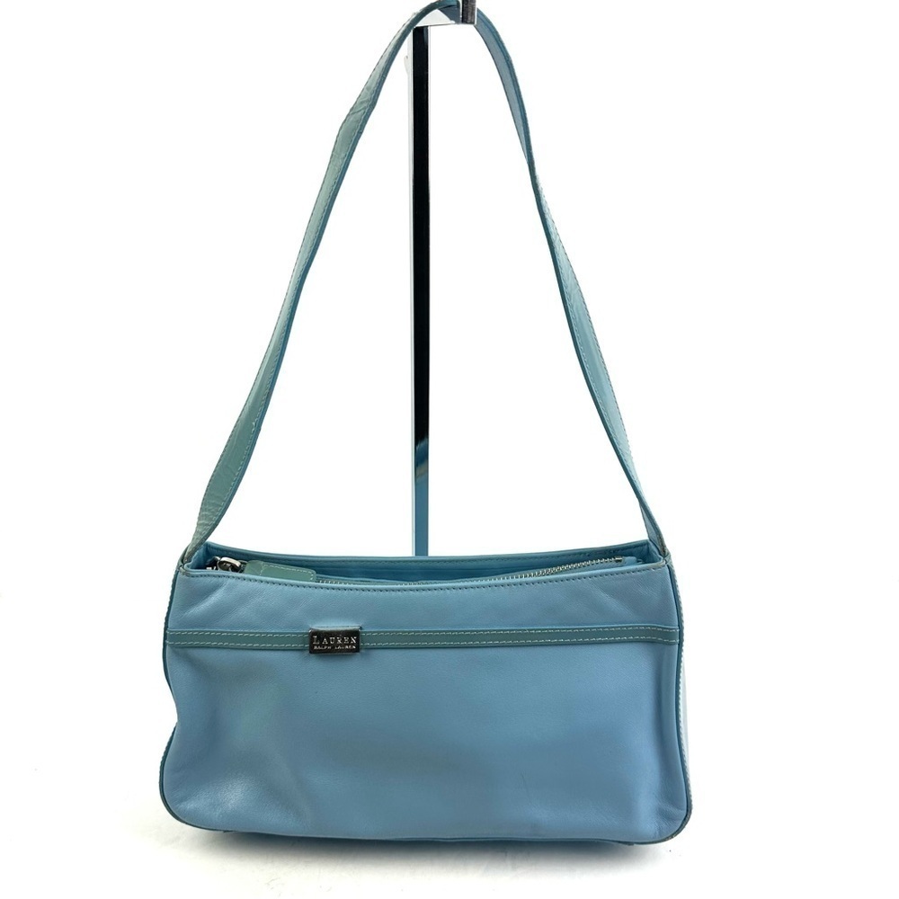 Lauren Ralph Lauren‎ Handbag Light Blue Leather Shoulder Bag Purse Y2K